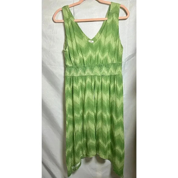 Womens Soma Sz L Midi Asymmetric Dress Comfy Peasant Green Flowy pleated Waist - Picture 1 of 3